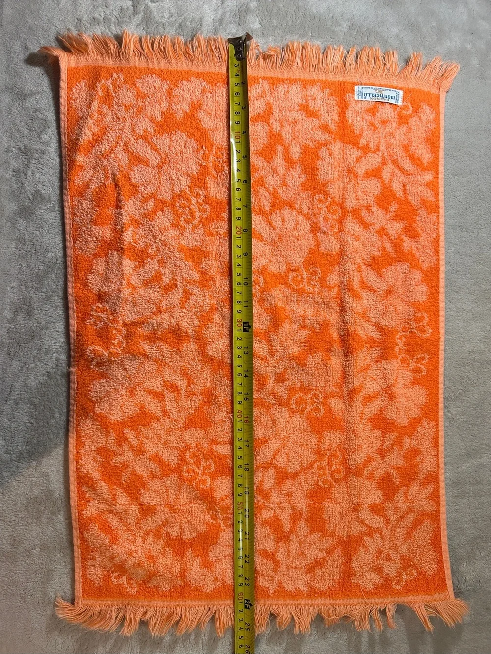Cannon Monticello 15x2 Orange Peach Floral Fringed Cotton Hand Towel Vintage